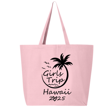 Custom Girls Trip 2025 Zippered Tote Bag – Hawaii Vacation Bag, Beach Party Bag, Girls Weekend Travel Tote