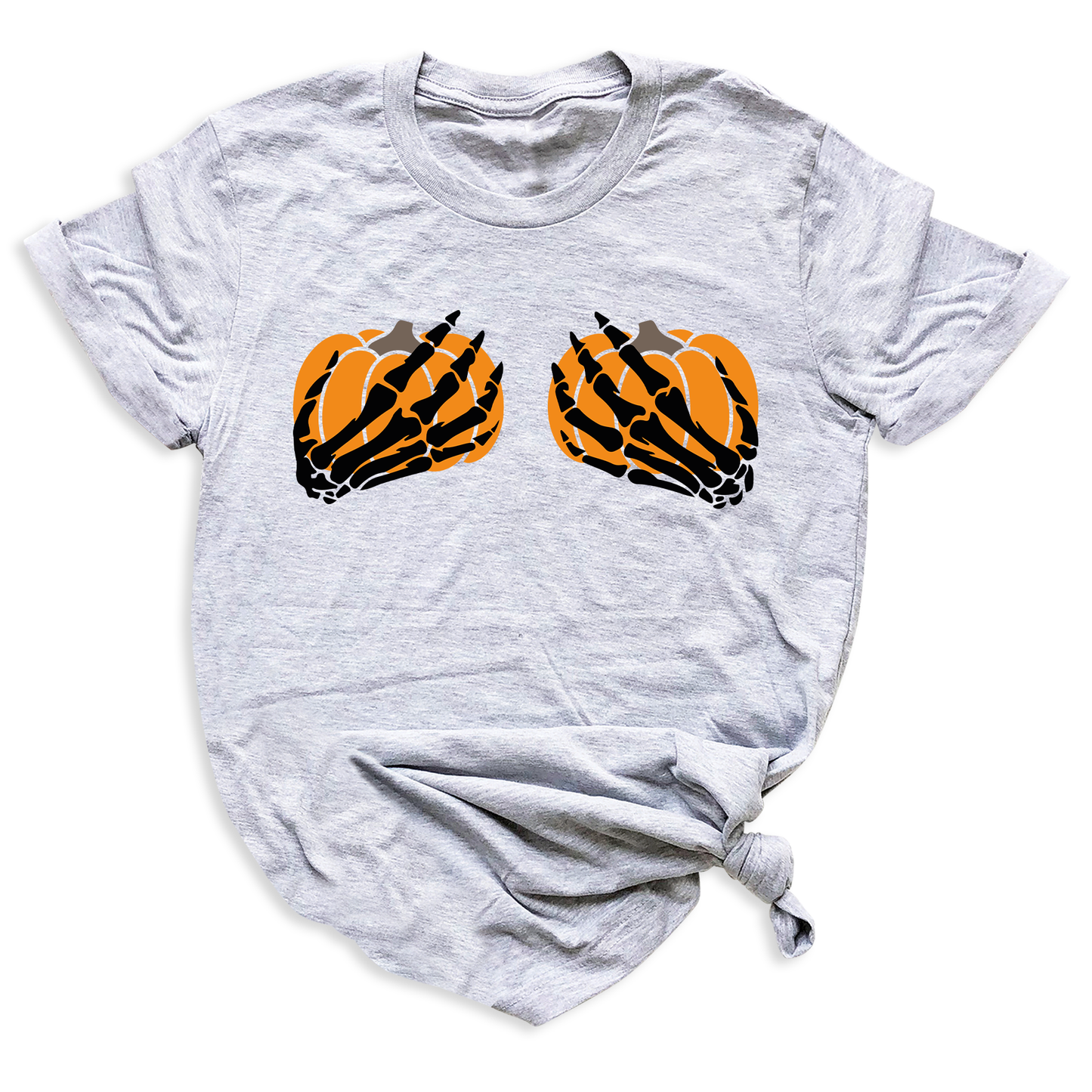 Skeleton Hand Bra Pumpkin Shirt – Funny Halloween Tee | Women’s Spooky Season Shirt