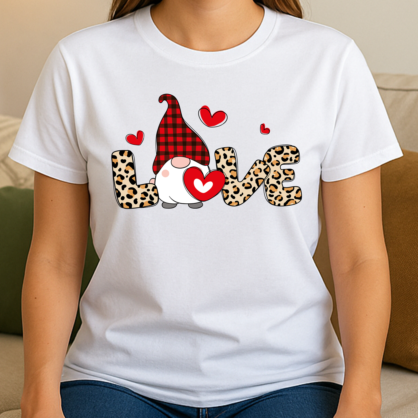 Love Buffalo Plaid Gnome Valentine Shirt Cute Red Heart Tee