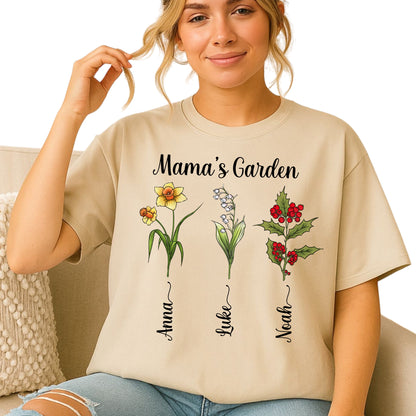 Personalized Birth Month Flower Mom Shirt – Custom Mama’s Garden Tee with Kids Names