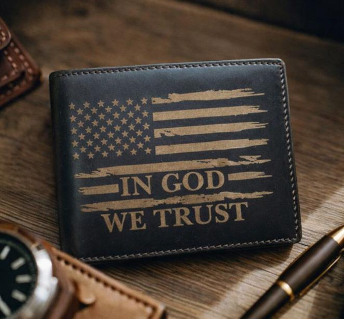Personalized American Flag Leather Wallet RFID