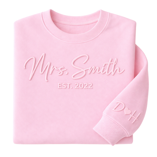 Custom Mrs Embossed Sweatshirt – Personalized Future Mrs Bride