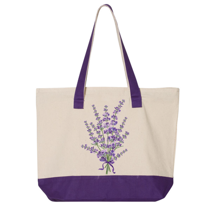 Lavender Flower Canvas Tote Bag – Eco-Friendly Cotton Shopper, Purple Floral Market Bag