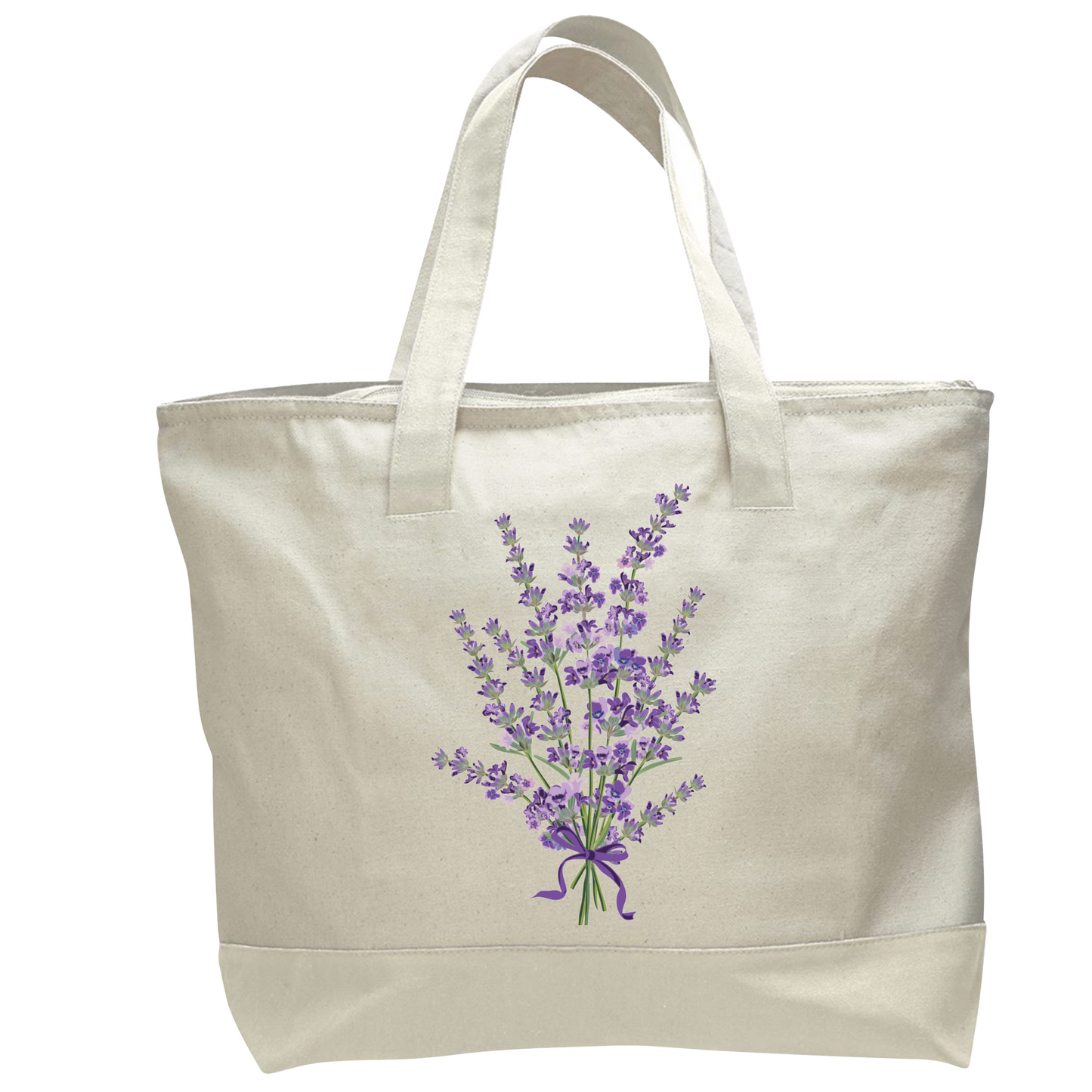 Lavender Flower Canvas Tote Bag – Eco-Friendly Cotton Shopper, Purple Floral Market Bag