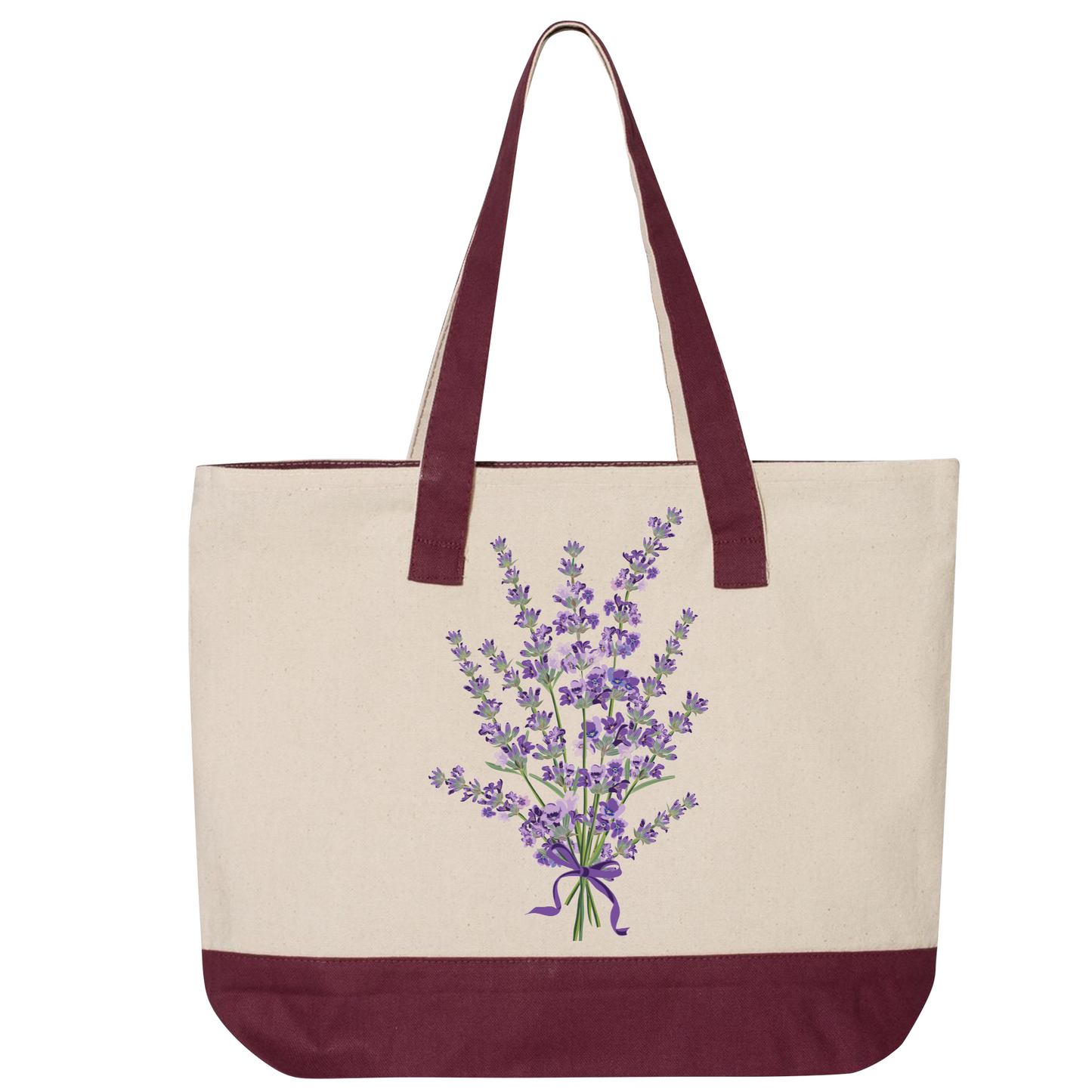 Lavender Flower Canvas Tote Bag – Eco-Friendly Cotton Shopper, Purple Floral Market Bag