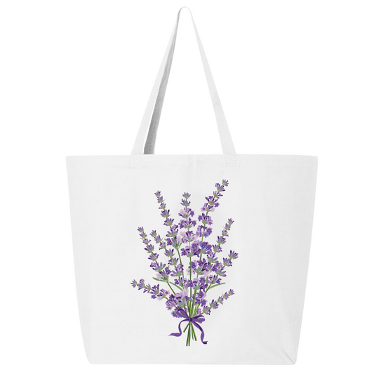 Lavender Flower Canvas Tote Bag – Eco-Friendly Cotton Shopper, Floral Market Bag
