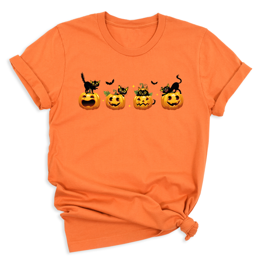 Halloween Pumpkin Cat Shirt – Cute Fall Shirt, Pumpkin Face Tee, Spooky Season Shirt for Halloween Party & Autumn Outfits