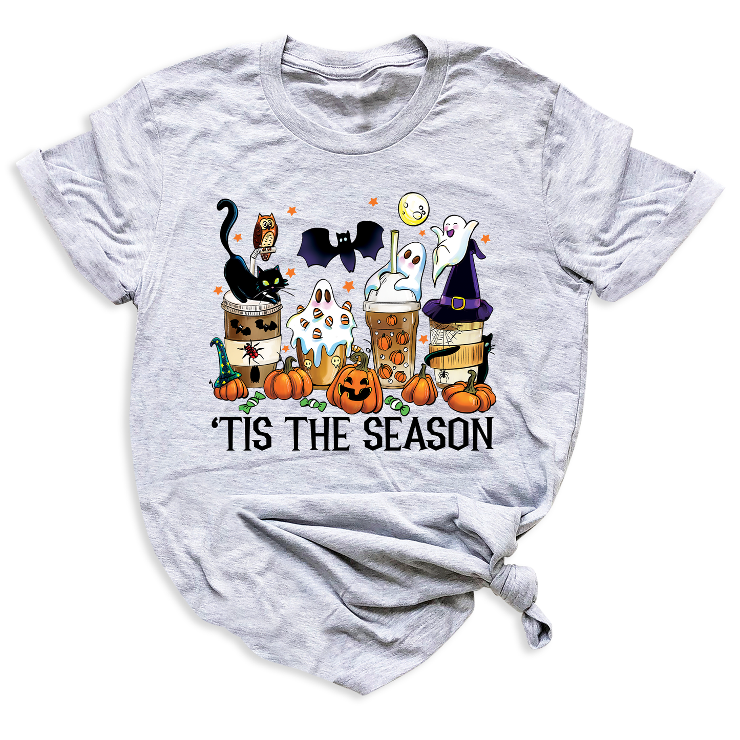 Tis The Season Halloween Coffee Shirt – Funny Fall Shirt for Women, Cute Pumpkin Coffee Tee, Autumn Halloween Gift