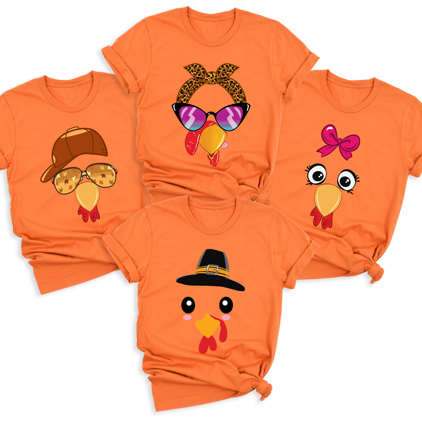 Funny Thanksgiving Family Matching Shirts – Turkey Face T-Shirt Set for Holiday Dinner