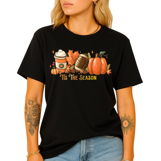 Tis The Season Fall Football Shirt – Pumpkin Coffee Autumn Vibes Tee