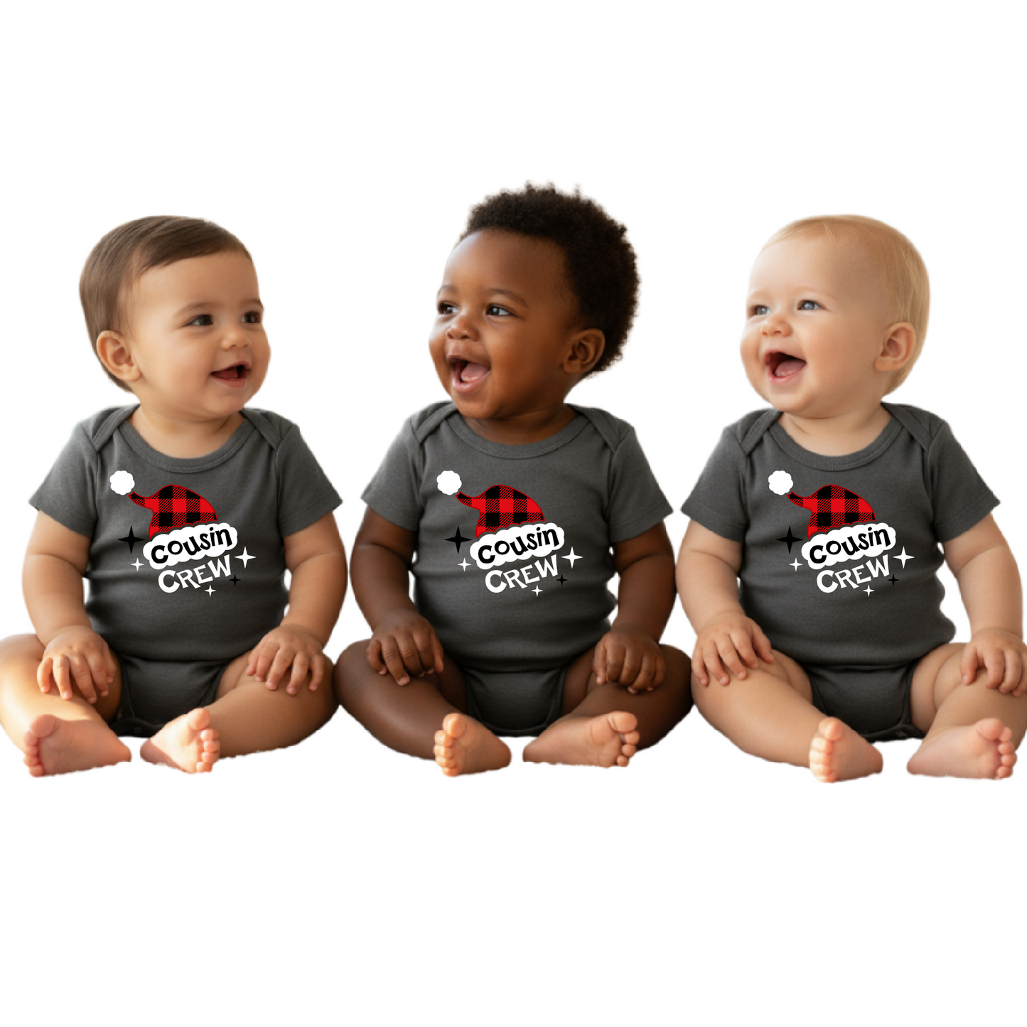 Cousin Crew Christmas Shirts Matching Kids Plaid Santa Hat Tees – Family Holiday Photo Outfit