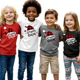 Cousin Crew Christmas Shirts Matching Kids Plaid Santa Hat Tees – Family Holiday Photo Outfit