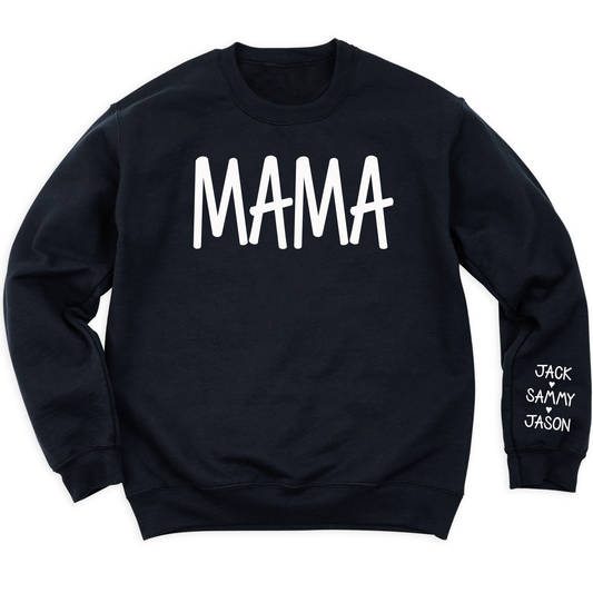 Custom Mama Sweatshirt with Kid's  Name on Sleeve