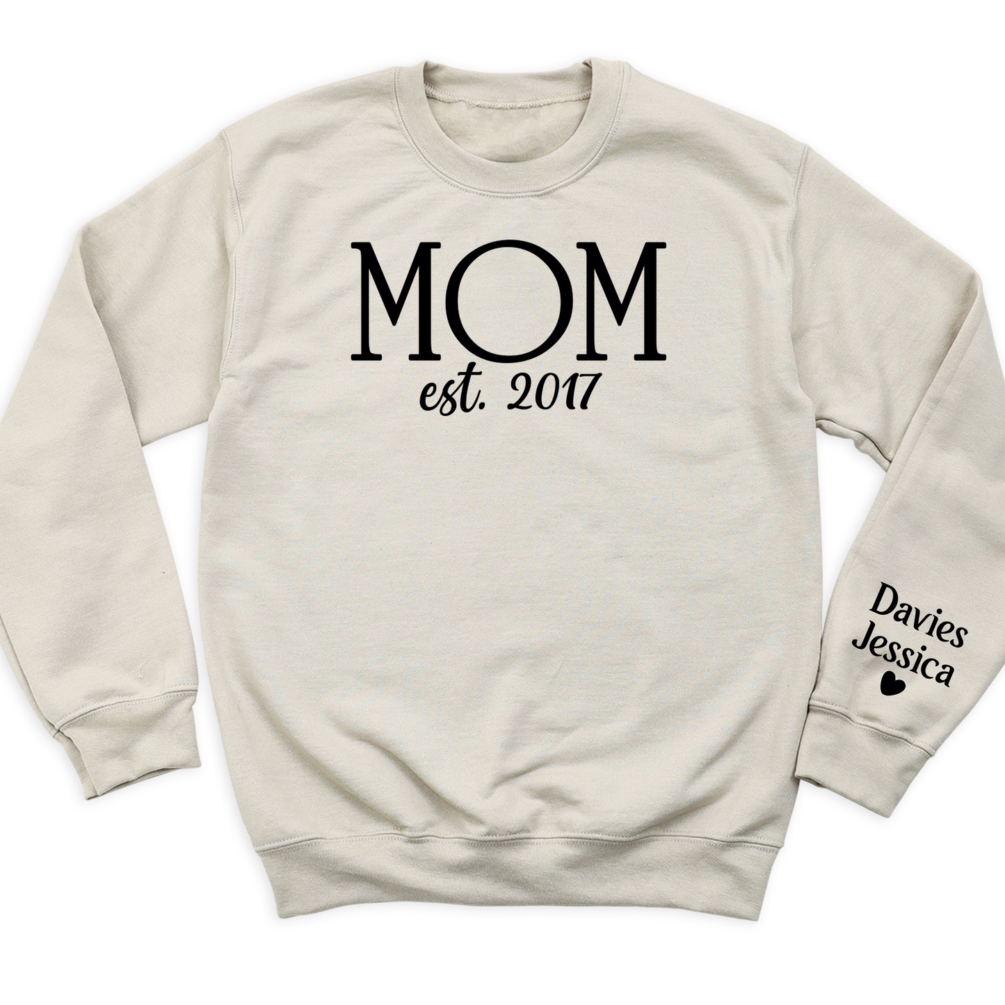 Custom Mama Est Sweatshirt with Kid's Name on Sleeve