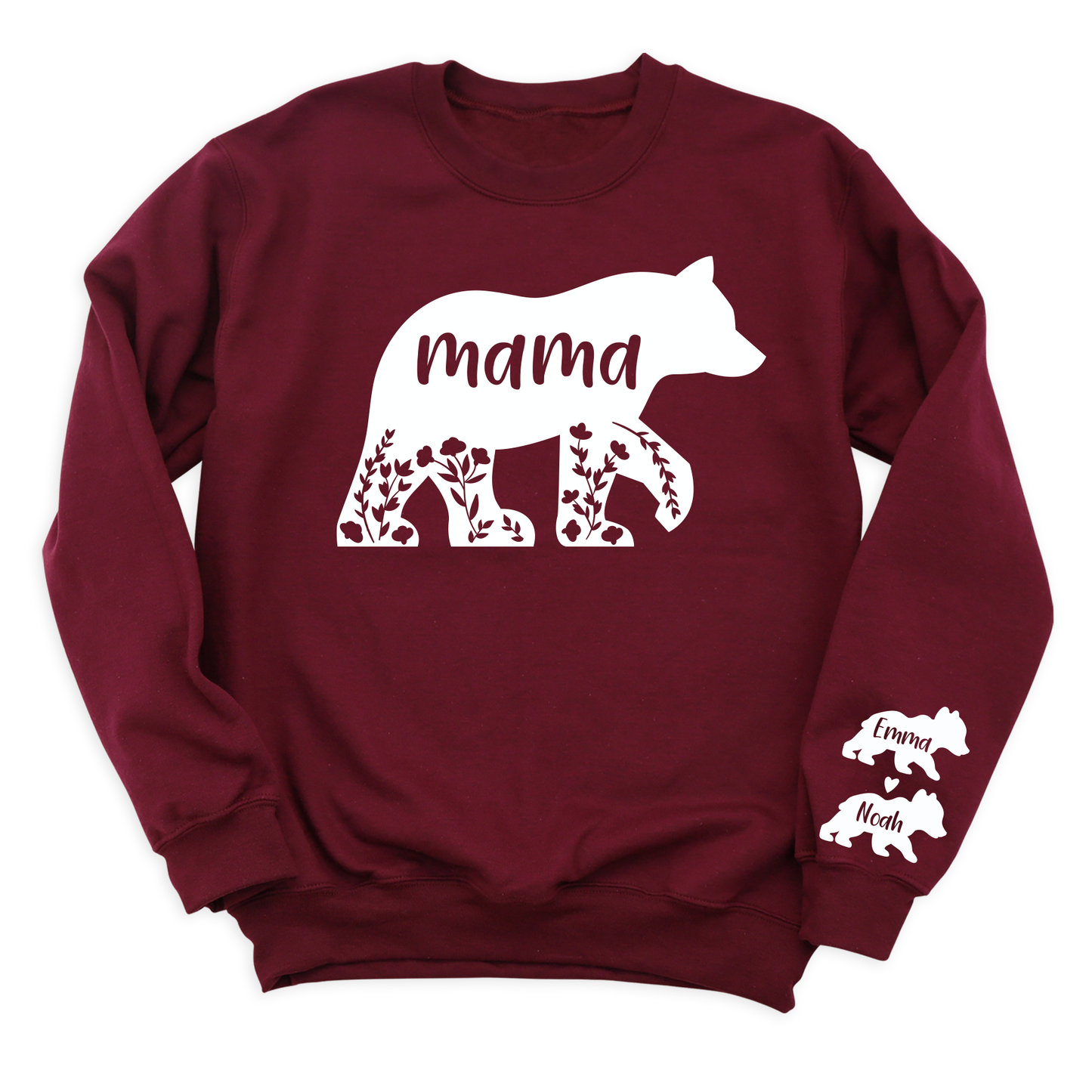 Custom Mama Bear Sweatshirt with Kid's Name on Sleeve