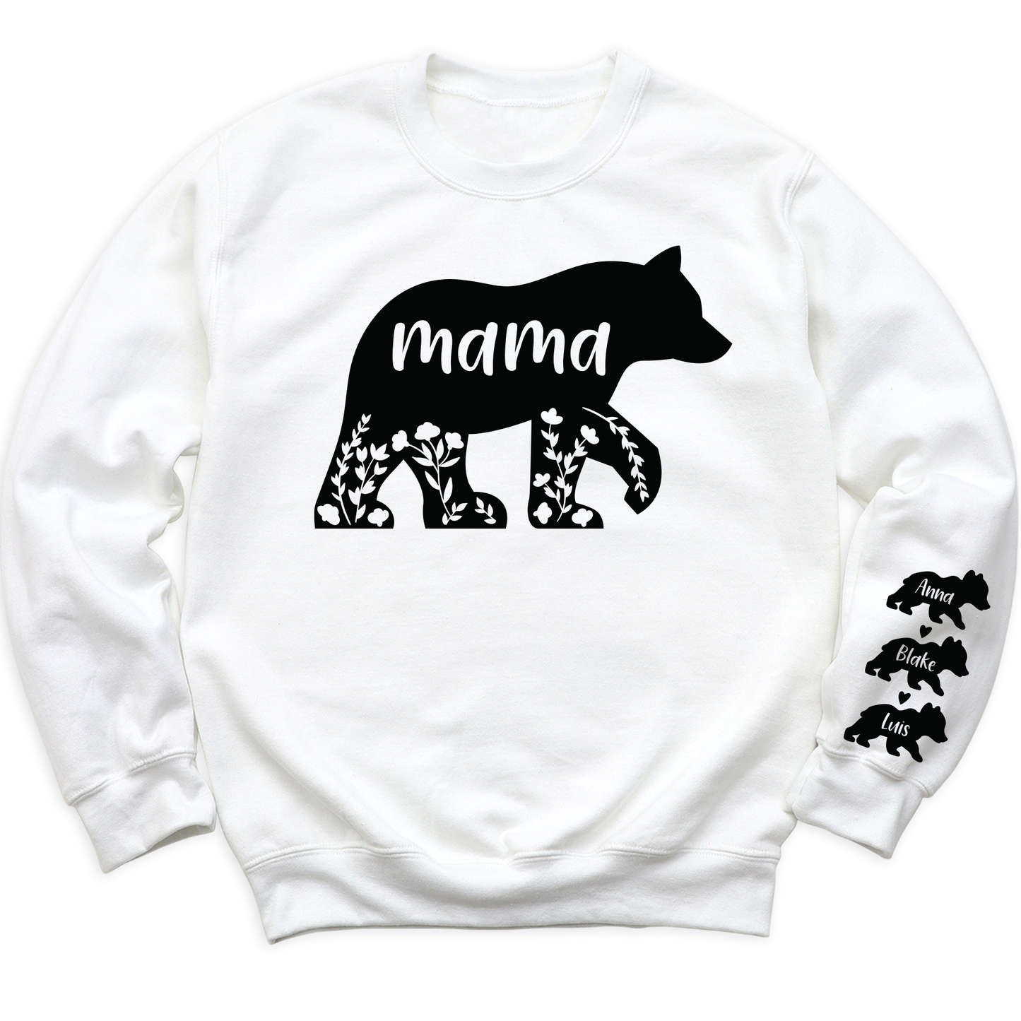 Custom Mama Bear Sweatshirt with Kid's Name on Sleeve