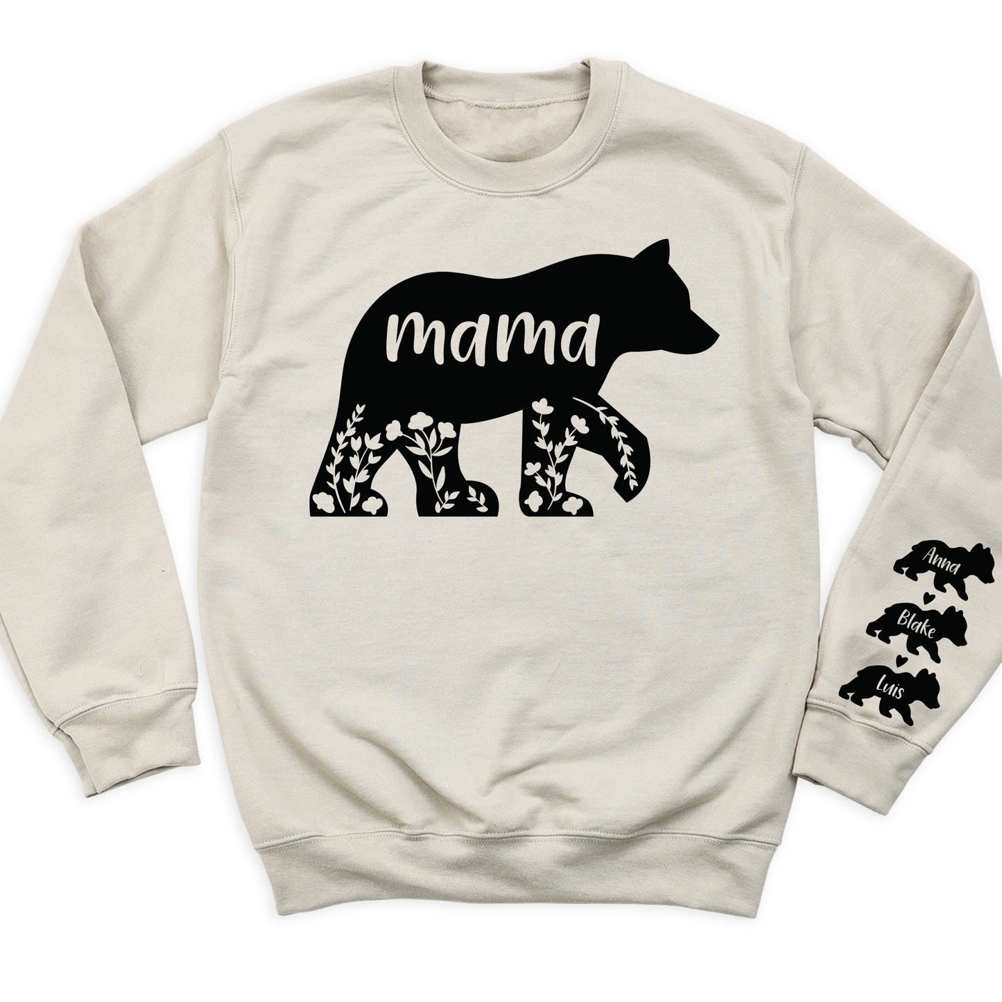 Custom Mama Bear Sweatshirt with Kid's Name on Sleeve