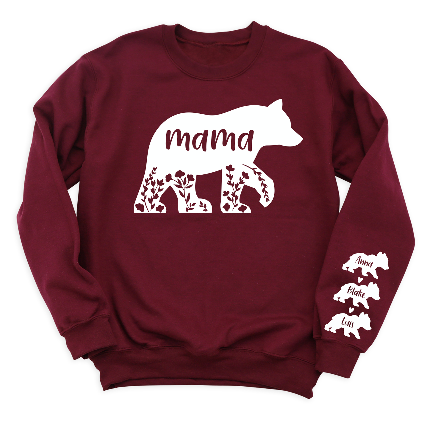 Custom Mama Bear Sweatshirt with Kid's Name on Sleeve