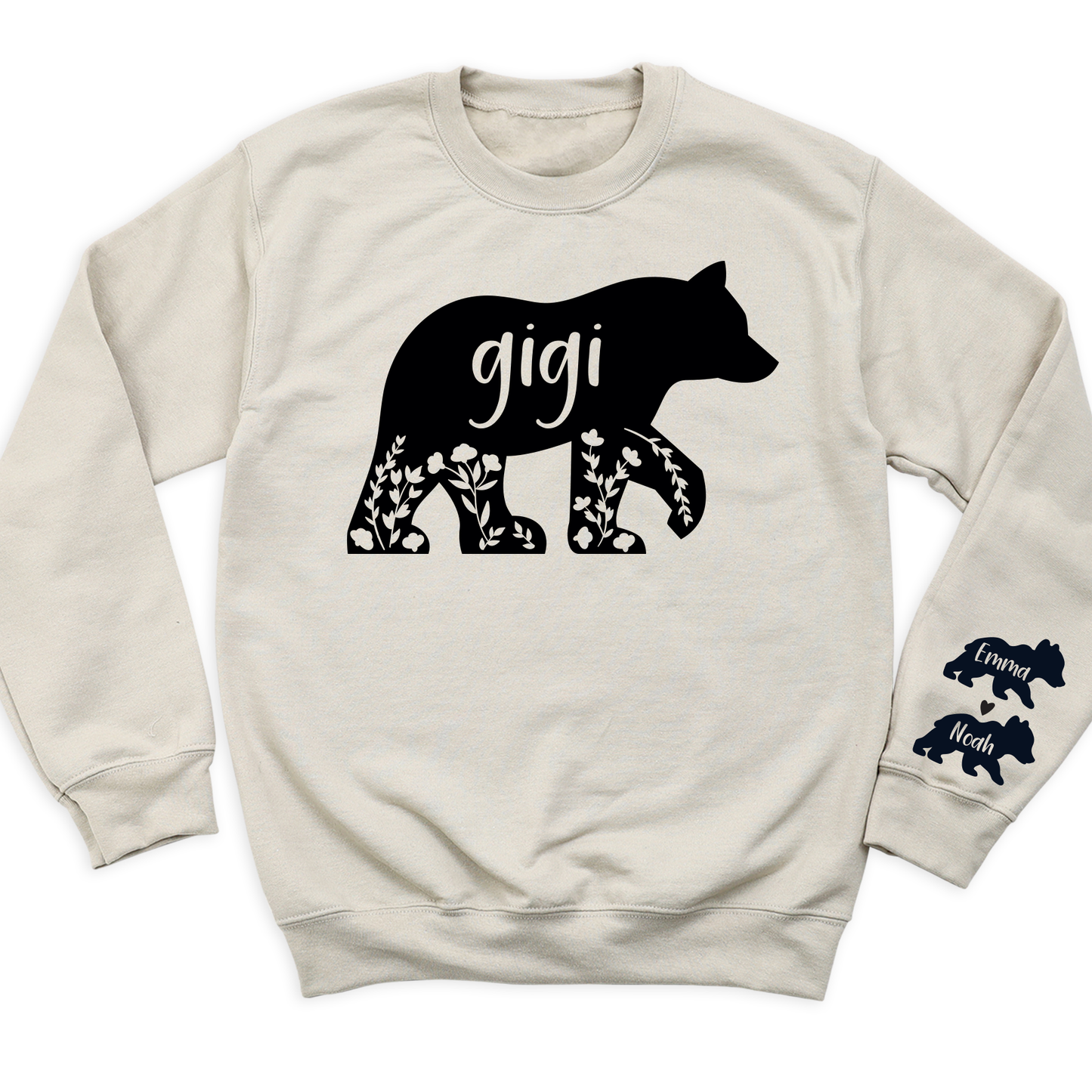 Custom Gigi Bear Sweatshirt with Kid's Name on Sleeve