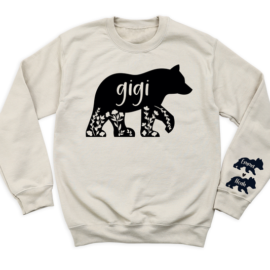 Custom Gigi Bear Sweatshirt with Kid's Name on Sleeve