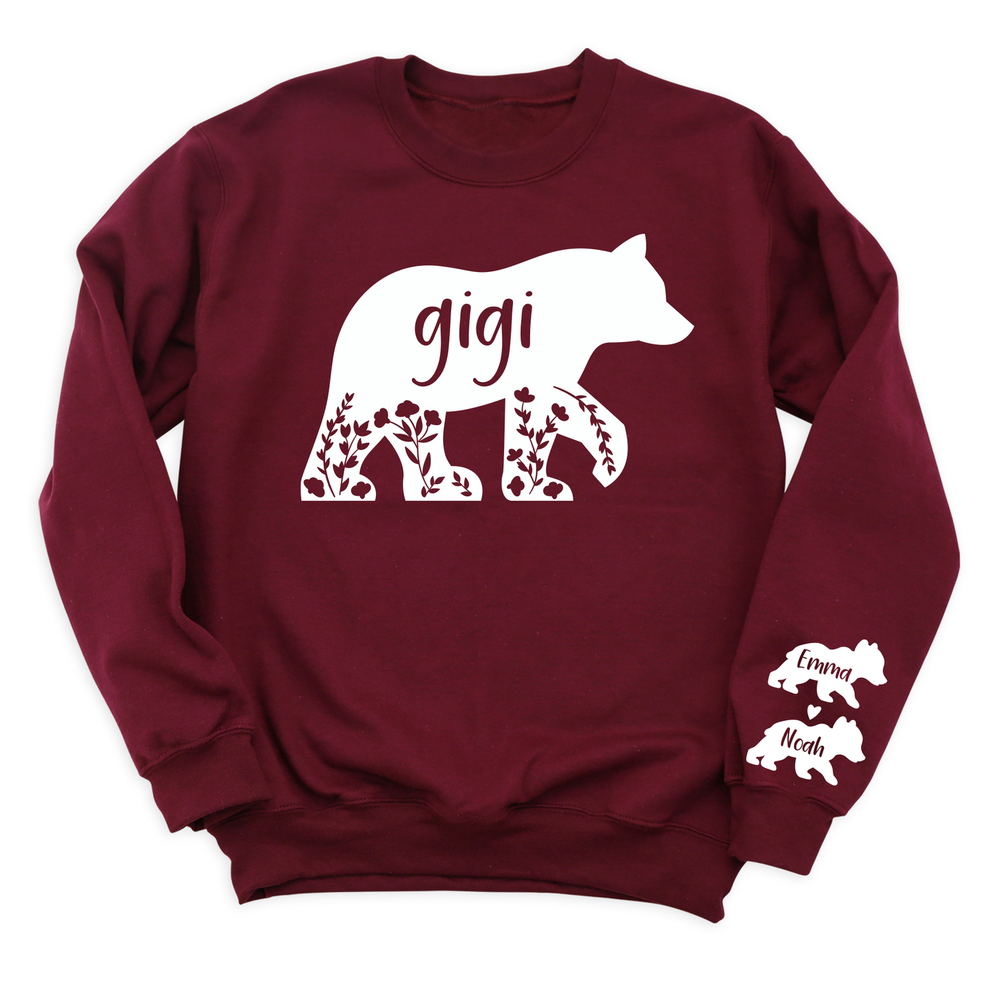 Custom Gigi Bear Sweatshirt with Kid's Name on Sleeve