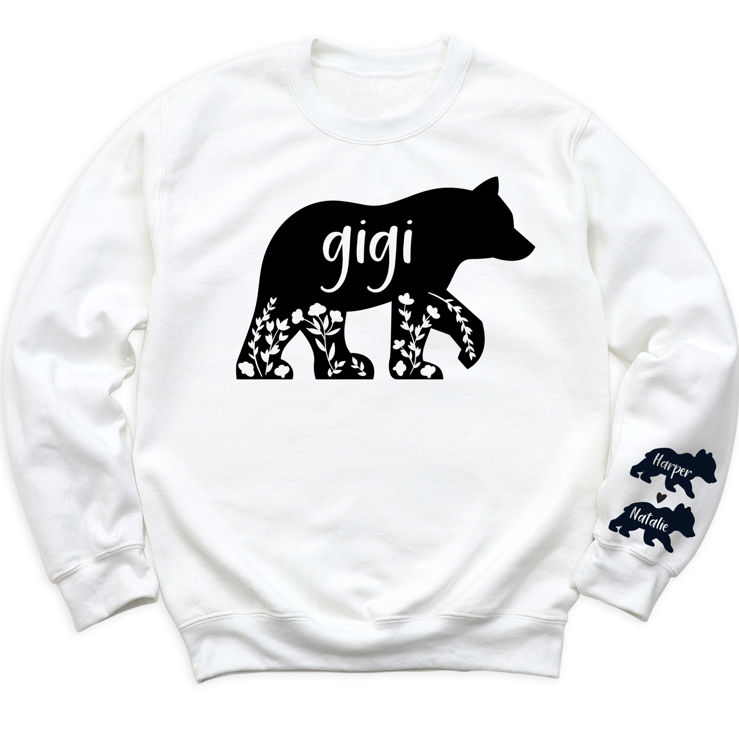 Custom Gigi Bear Sweatshirt with Kid's Name on Sleeve