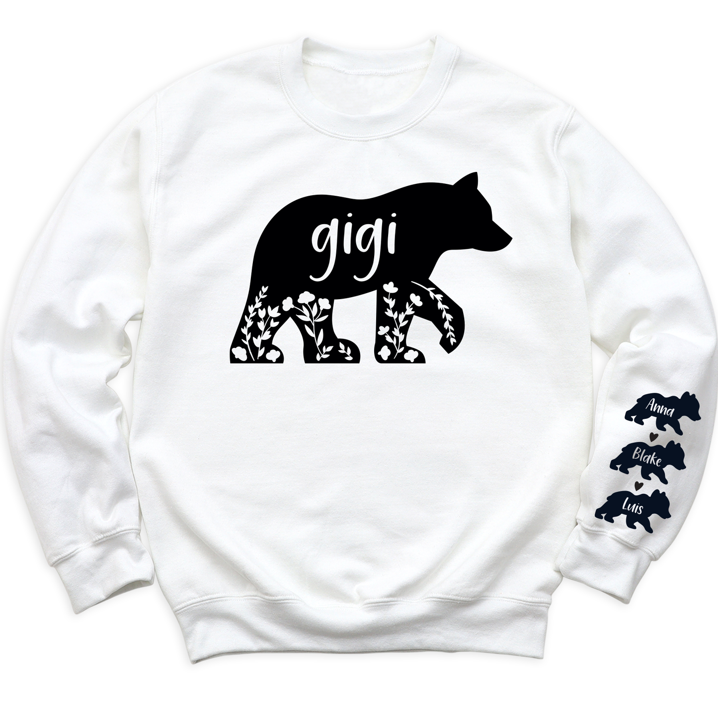 Custom Gigi Bear Sweatshirt with Kid's Name on Sleeve