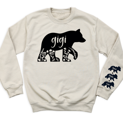 Custom Gigi Bear Sweatshirt with Kid's Name on Sleeve