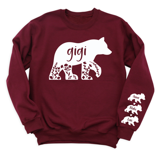 Custom Gigi Bear Sweatshirt with Kid's Name on Sleeve