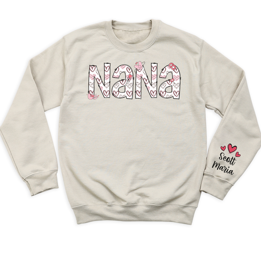 Custom Nana  Sweatshirt with Kid's Name on Sleeve