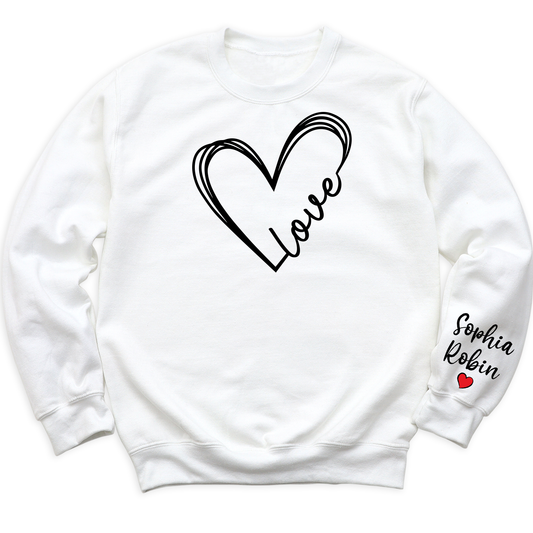 Love Mama Sweatshirt with Kid's Name on Sleeve