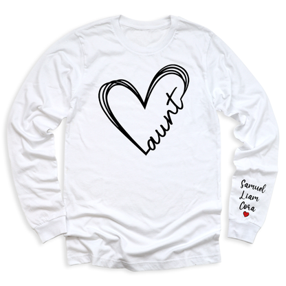 Love Aunt Heart Shirt with Kid's Name