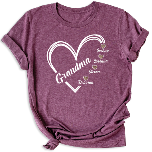 Grandma Heart T-Shirt with Grandchild's Names