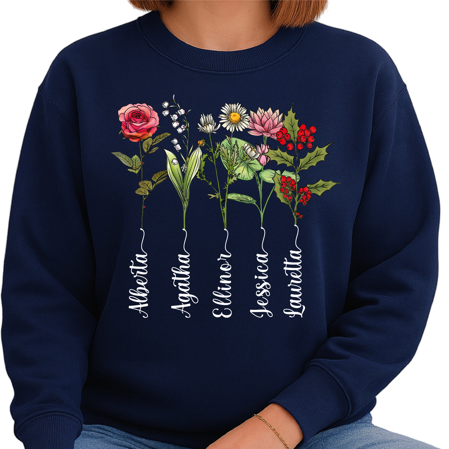 Personalized Birth Flower Mom Sweatshirt – Custom Mama Garden