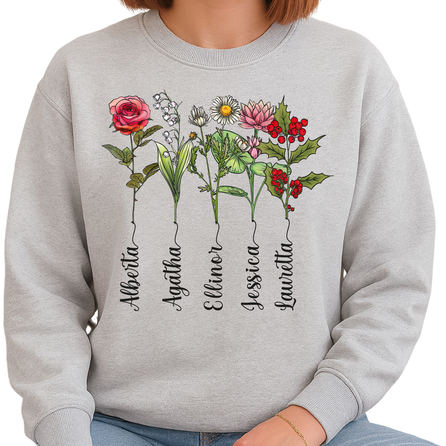 Personalized Birth Flower Mom Sweatshirt – Custom Mama Garden