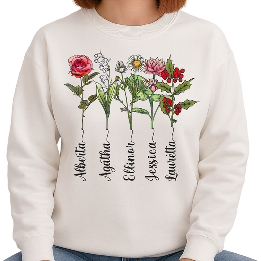 Personalized Birth Flower Mom Sweatshirt – Custom Mama Garden