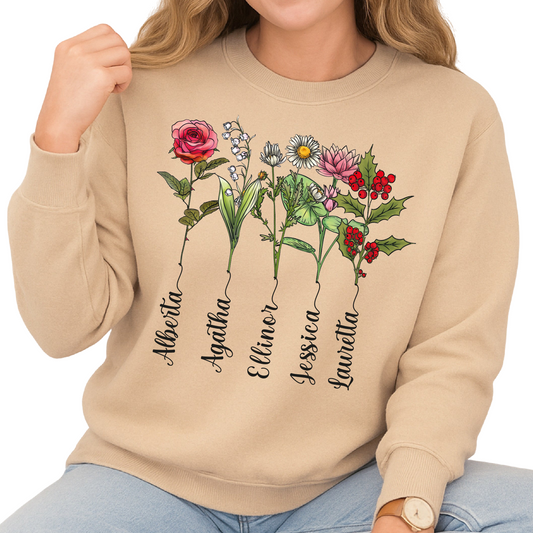 Personalized Birth Flower Mom Sweatshirt – Custom Mama Garden