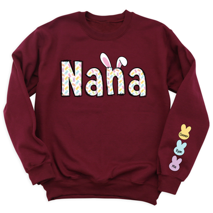 Custom Rabbit Nana Sweatshirt with Kid's Name on Sleeve