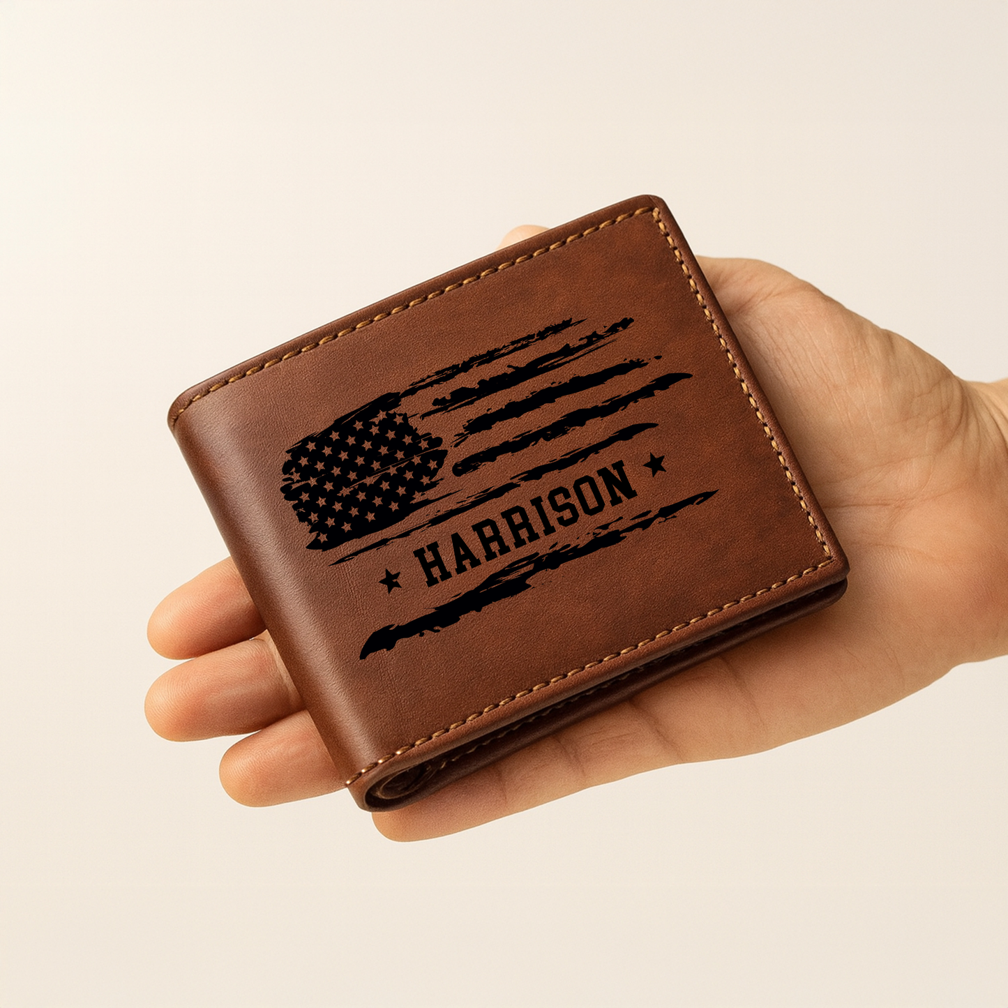 Personalized American Flag Leather Wallet RFID