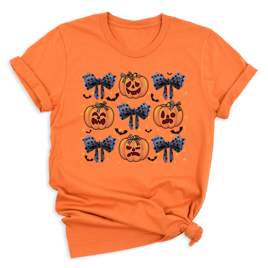 Funny Halloween Pumpkin Face Shirt – Coquette Bow Spooky Season Tee