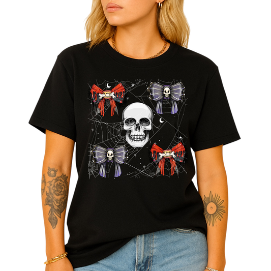 Halloween Skeleton Shirt with Bow – Halloween Party Tee for Girls