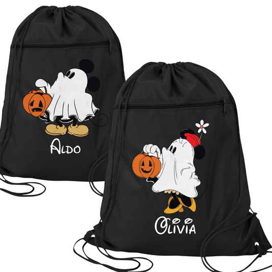 Custom Disney Halloween Drawstring Bag – Kids Mickey & Minnie Trick-or-Treat Cinch Backpack