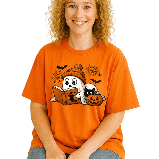 Reading Ghost Halloween Shirt – Book Lover Spooky Season Tee
