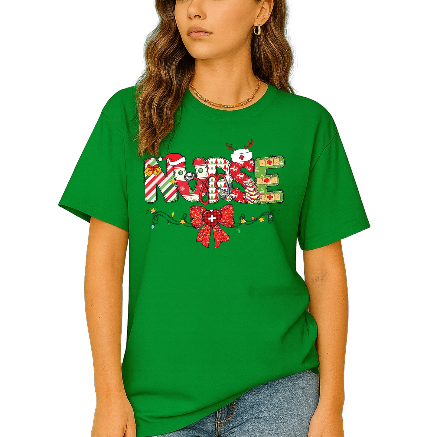 Christmas Nurse Shirt – Nursing Santa Hat Tee, Cute Xmas Bow Top, Nurse Appreciation Holiday Gift