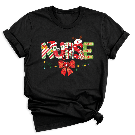 Christmas Nurse Shirt – Nursing Santa Hat Tee, Cute Xmas Bow Top, Nurse Appreciation Holiday Gift
