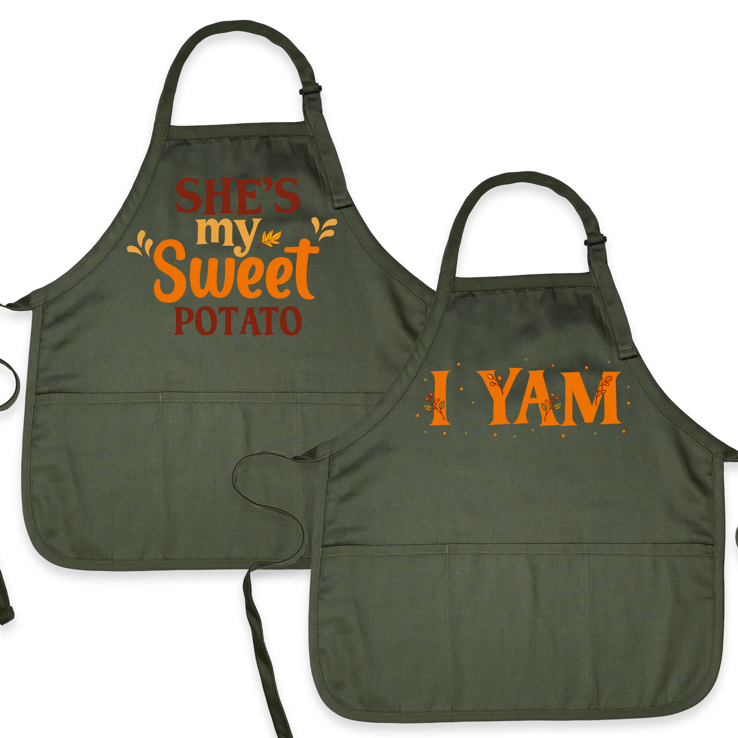 Halloween Couple Aprons – She’s My Sweet Potato & I Yam | Funny Thanksgiving His & Her Matching Aprons for Fall Baking or Gifts