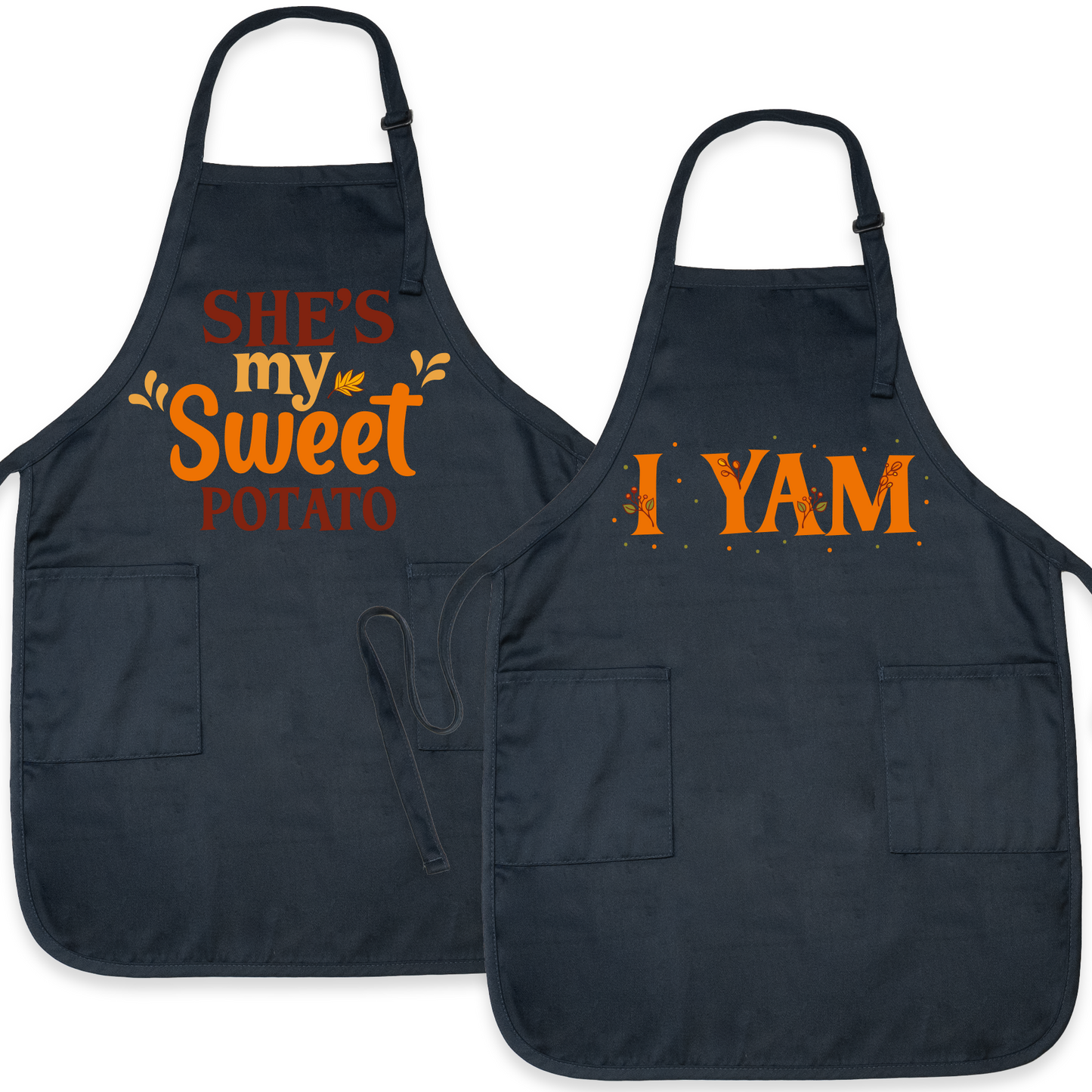 Halloween Couple Aprons – She’s My Sweet Potato & I Yam | Funny Thanksgiving His & Her Matching Aprons for Fall Baking or Gifts