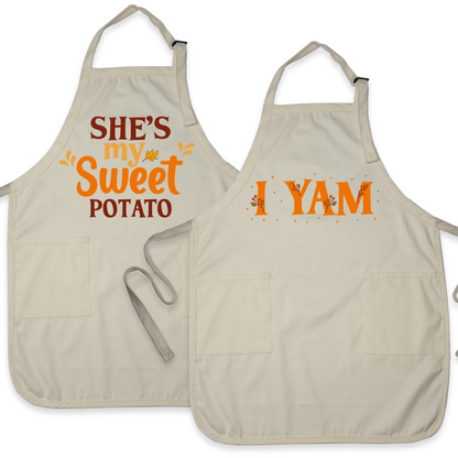 Halloween Couple Aprons – She’s My Sweet Potato & I Yam | Funny Thanksgiving His & Her Matching Aprons for Fall Baking or Gifts