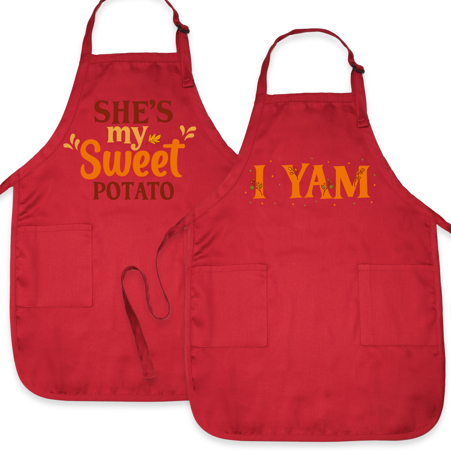 Halloween Couple Aprons – She’s My Sweet Potato & I Yam | Funny Thanksgiving His & Her Matching Aprons for Fall Baking or Gifts