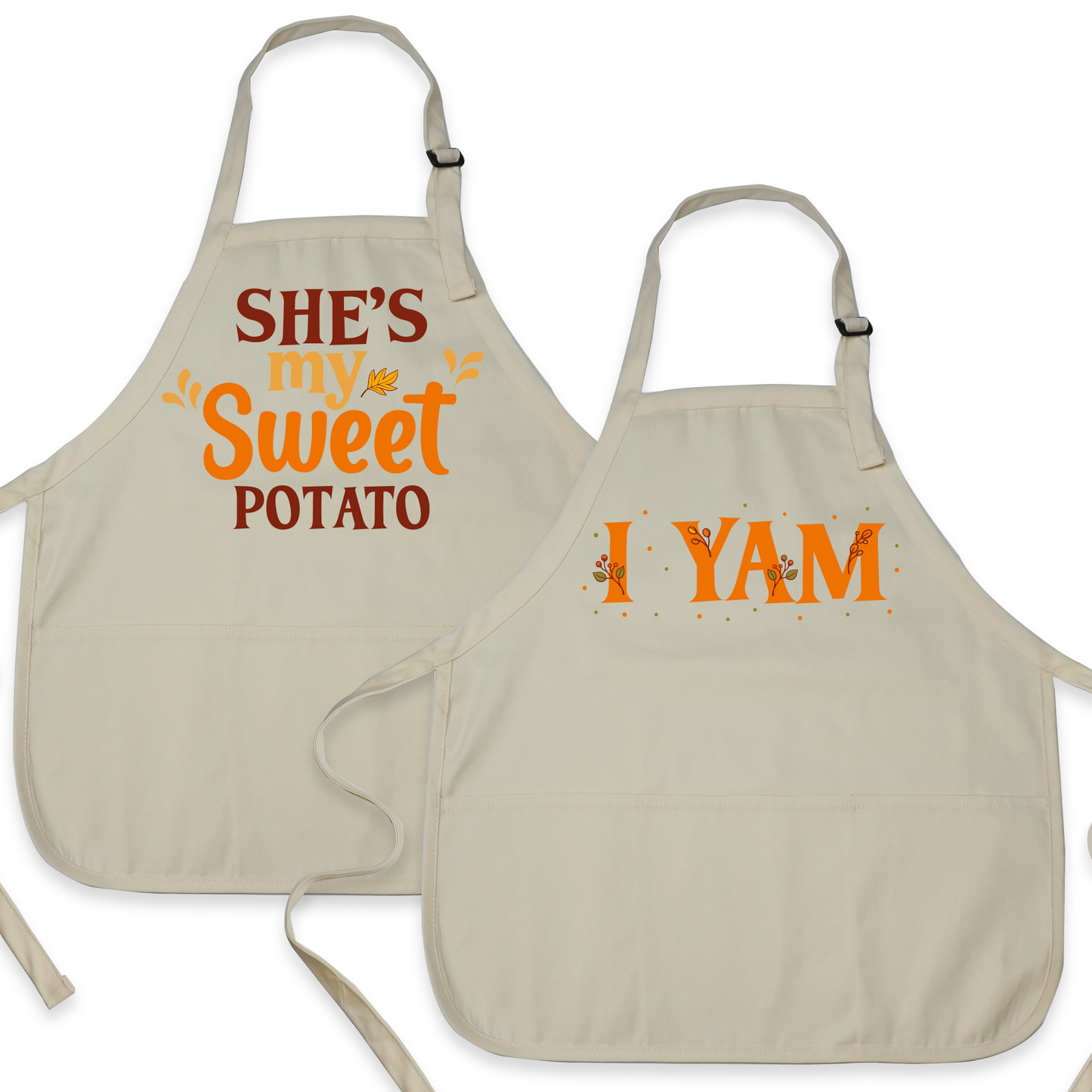 Halloween Couple Aprons – She’s My Sweet Potato & I Yam | Funny Thanksgiving His & Her Matching Aprons for Fall Baking or Gifts